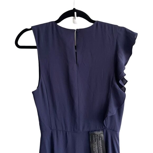 BCBGMAXAZRIA sleeveless faux wrap midi ruffle dress pacific blue XS - Picture 6 of 7